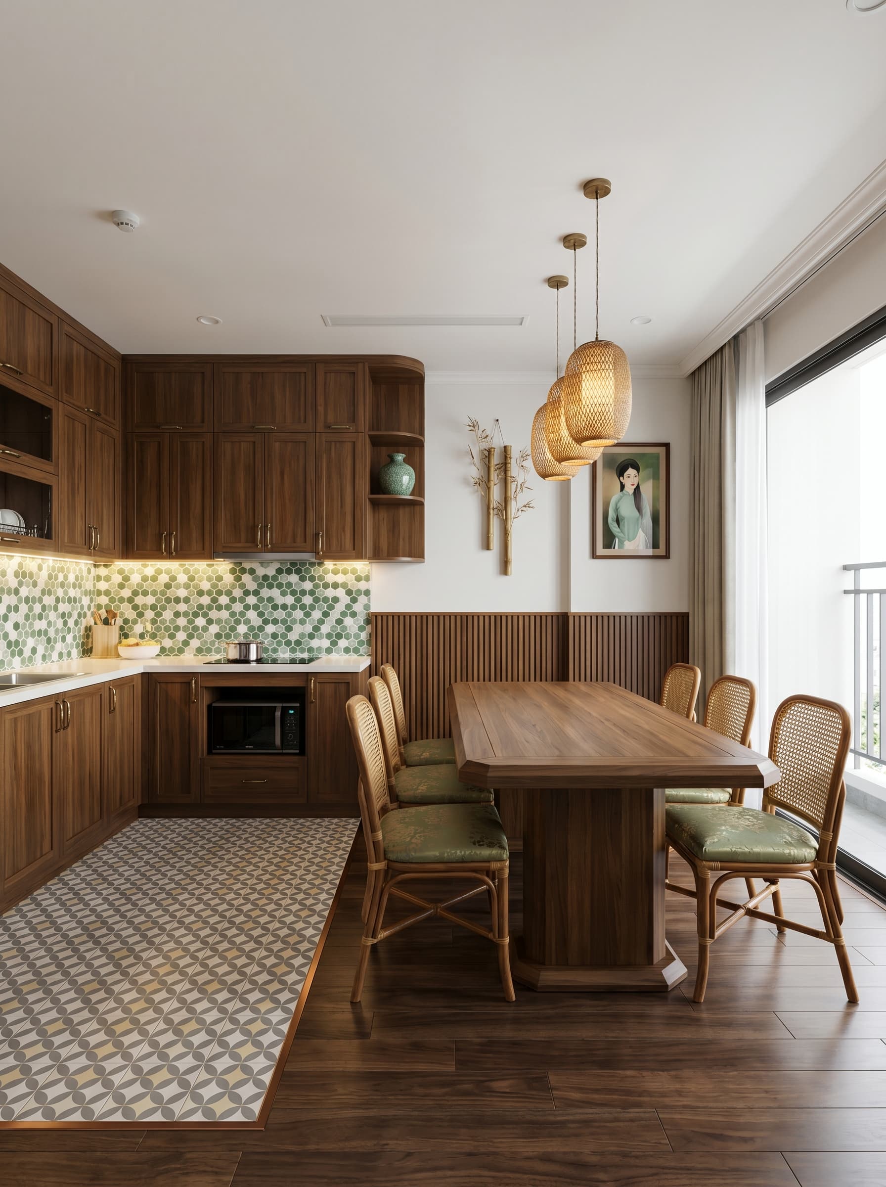2 PN 65m² — Bếp + bàn ăn — Indochine